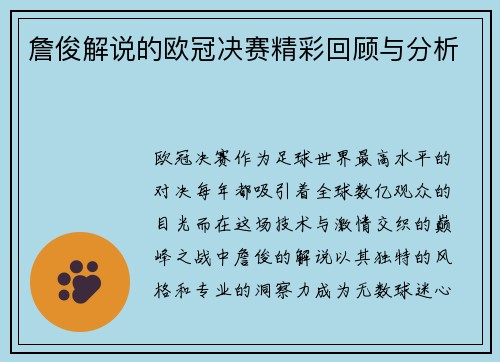詹俊解说的欧冠决赛精彩回顾与分析