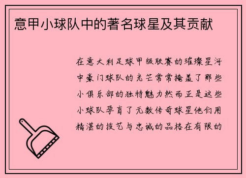 意甲小球队中的著名球星及其贡献